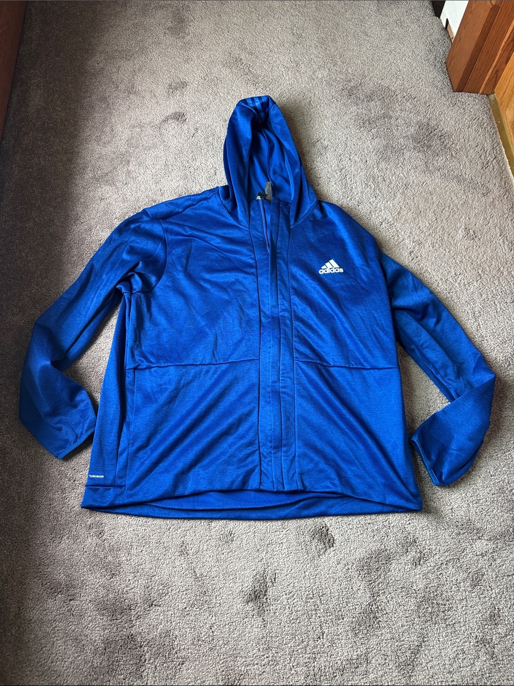 Adidas Blue Full Zip Hooded Athletic Performance Jacket SIZE 2XL Climawarm